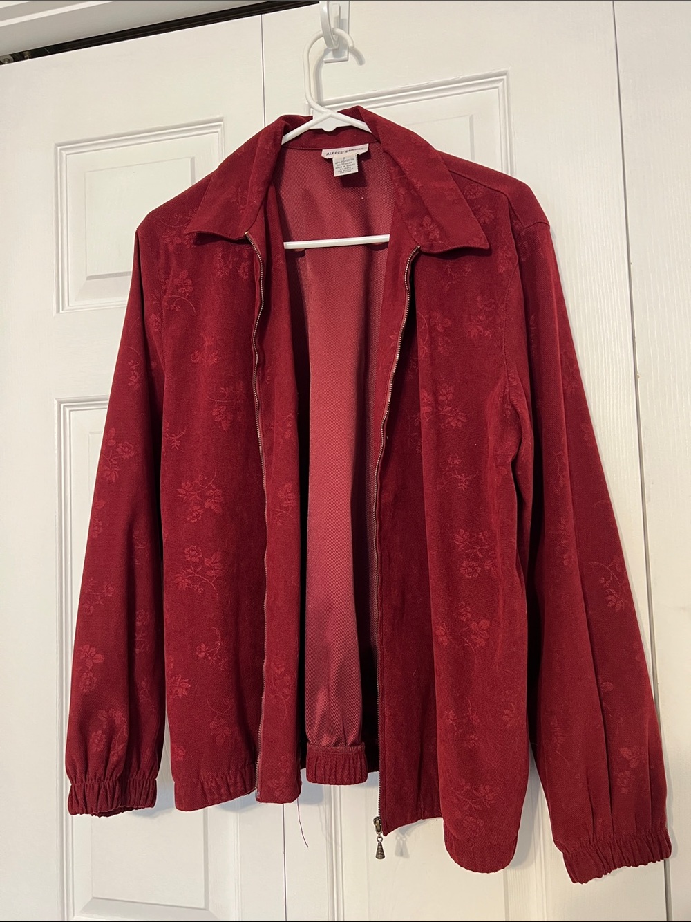 Vintage Alfred Dunner Deep Red Floral Jacquard Bomber Jacket